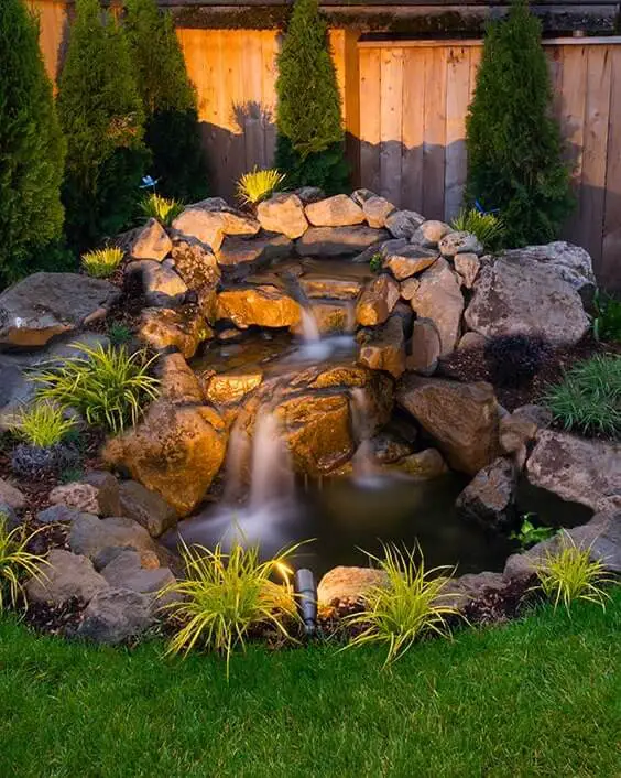 Lighting waterfall pond