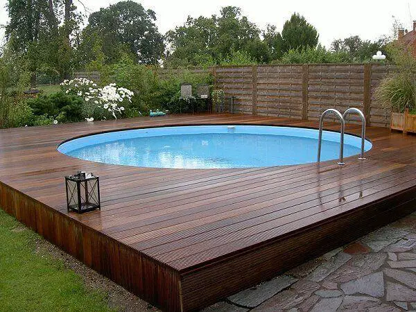 pool wooden deck